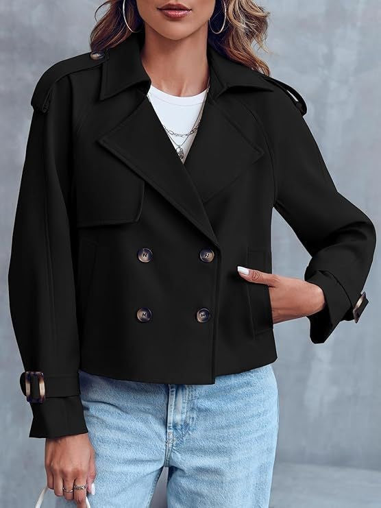 Cropped Double Breasted Epaulette Trench Jacket