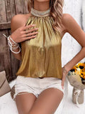 Beaded Collar Halter Neck Shimmer Blouse - Khaki