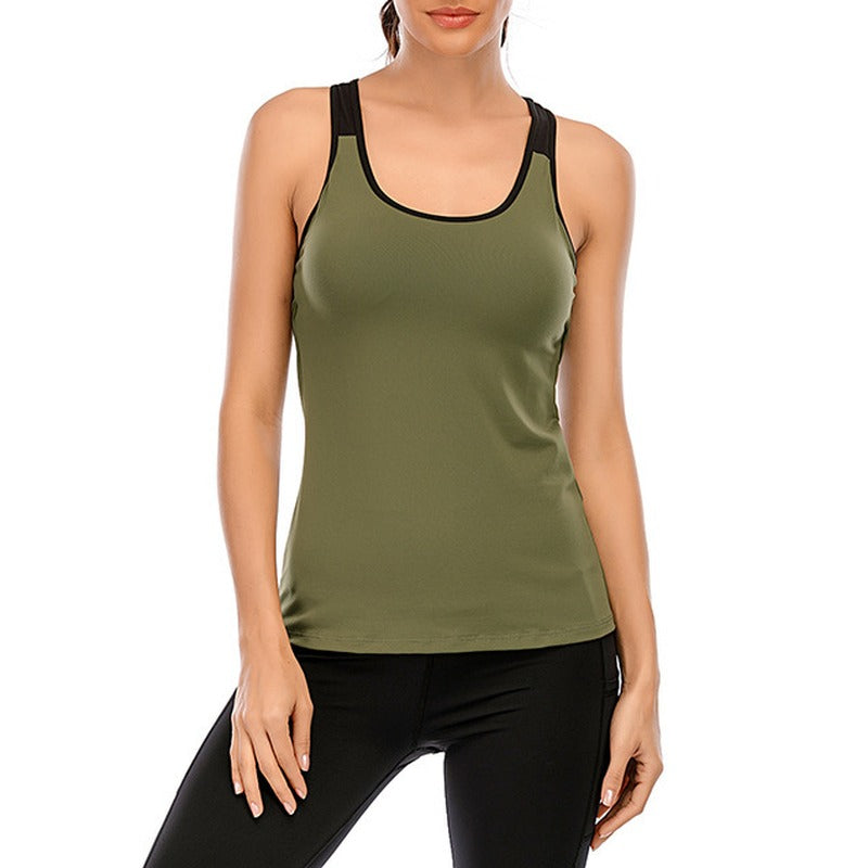 Open Back 2-in-1 Padded Racerback Workout Tank - Olive
