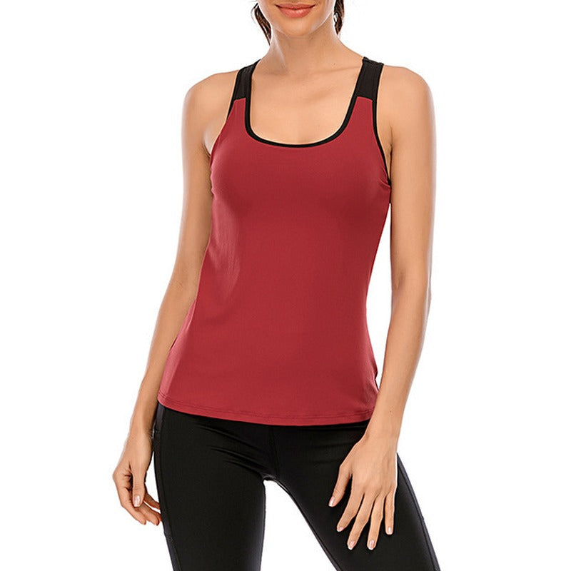 Open Back 2-in-1 Padded Racerback Workout Tank - Wine Red