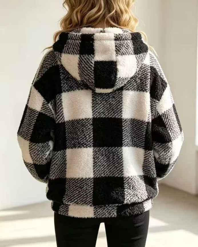 Buffalo Check Sherpa Pullover Sweatshirt - Black - 2