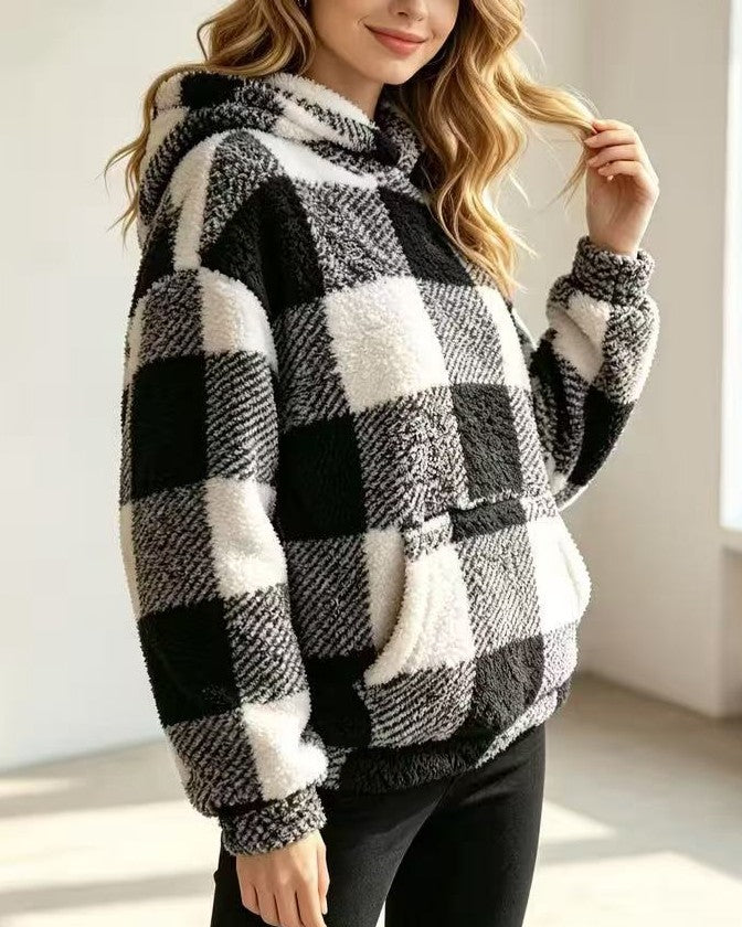 Buffalo Check Sherpa Pullover Sweatshirt - Black - 3