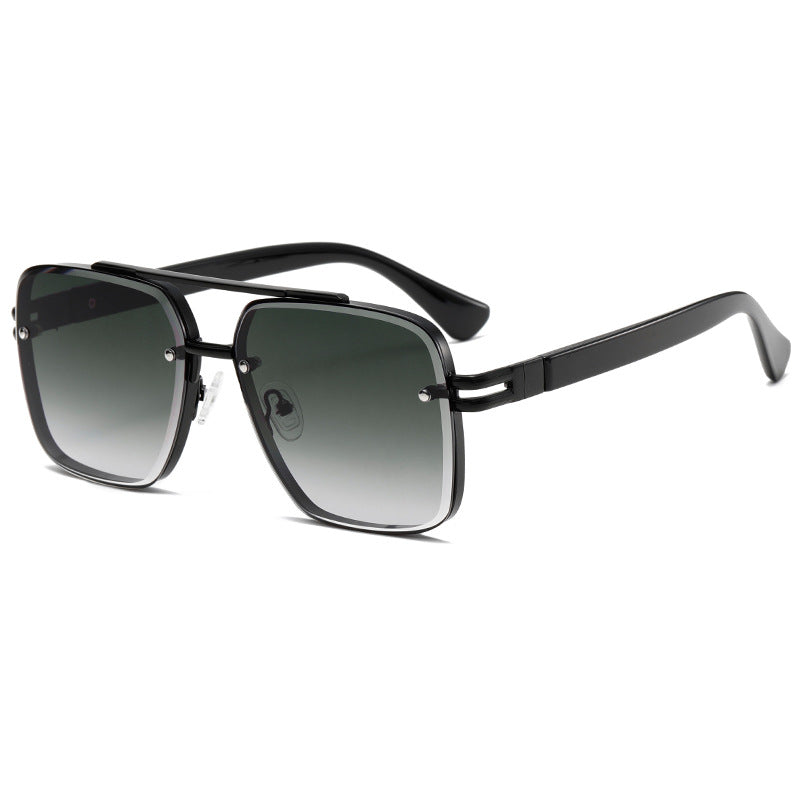Rimless Double Bar Square Aviator Sunglasses - Black_2