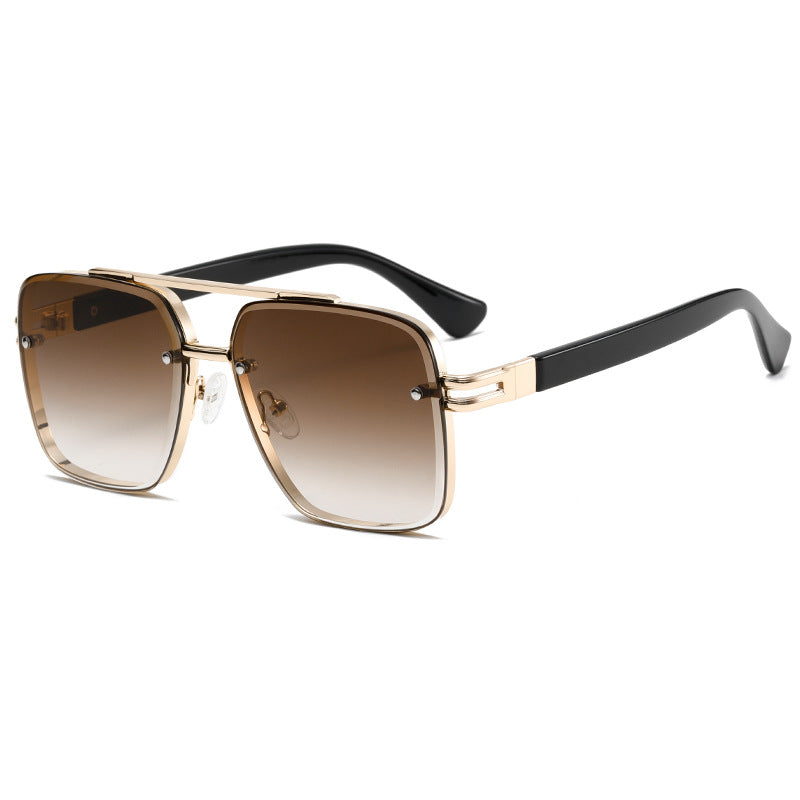 Rimless Double Bar Square Aviator Sunglasses - Brown