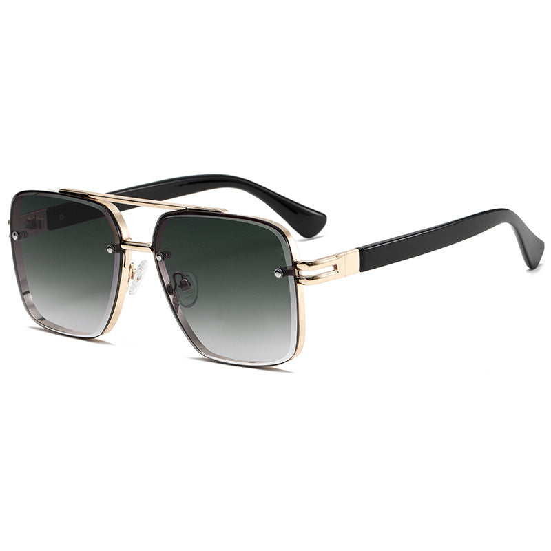 Rimless Double Bar Square Aviator Sunglasses - Gold