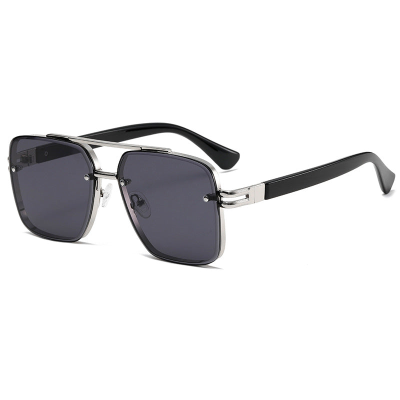 Rimless Double Bar Square Aviator Sunglasses - Silver
