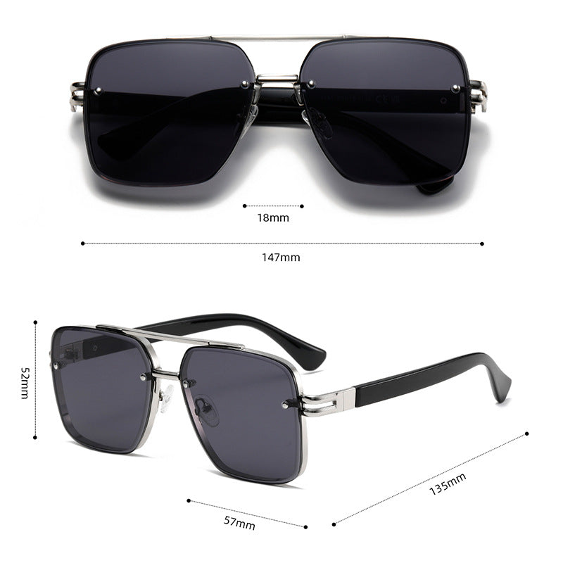 Rimless Double Bar Square Aviator Sunglasses - view 1