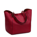 Pebbled Faux Leather Bucket Tote with Pouch - Red