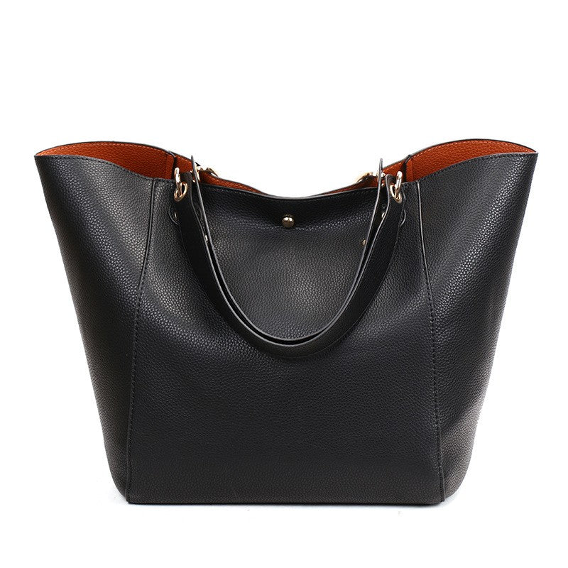 Pebbled Faux Leather Bucket Tote with Pouch