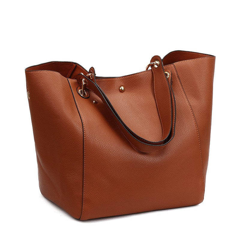 Pebbled Faux Leather Bucket Tote with Pouch