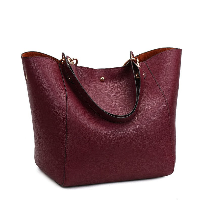 Pebbled Faux Leather Bucket Tote with Pouch