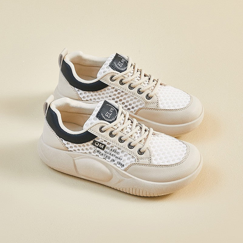 Mesh Panel Platform Lace-Up Sneakers - Black Trim