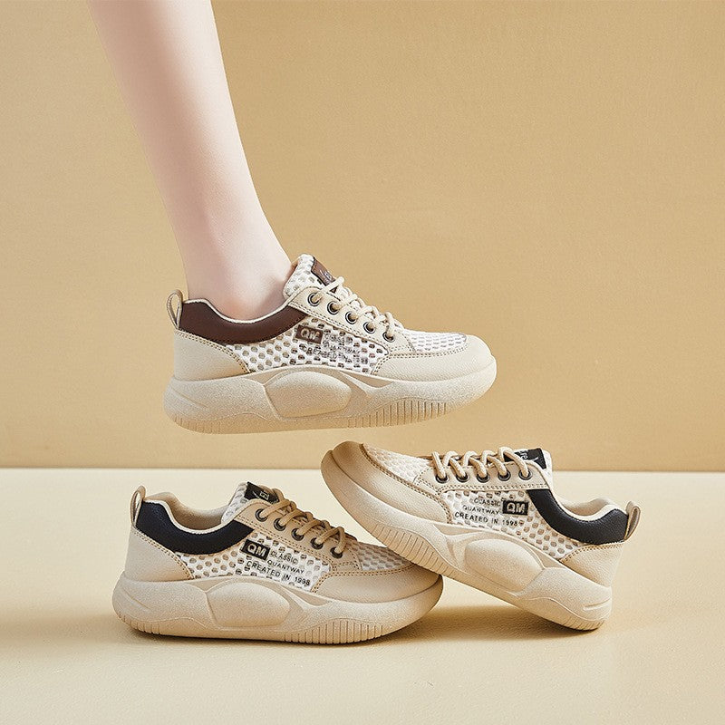 Mesh Panel Platform Lace-Up Sneakers
