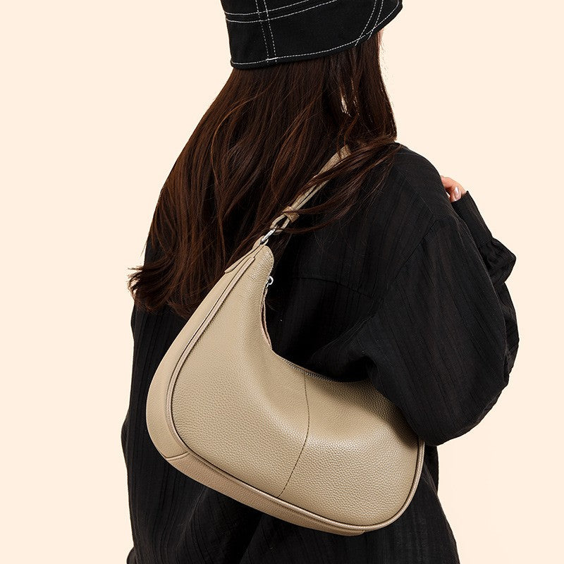 Pebbled Leather Crescent Hobo Bag
