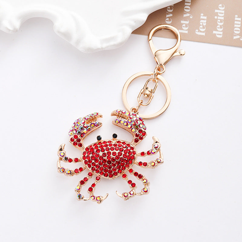 Sparkling Crystal Crab Keyring Purse Charm - Red