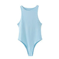 Sleeveless High Neck Ribbed Basic Bodysuit - SkyBlue