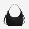 Faux Suede Crescent Hobo Shoulder Bag - Black