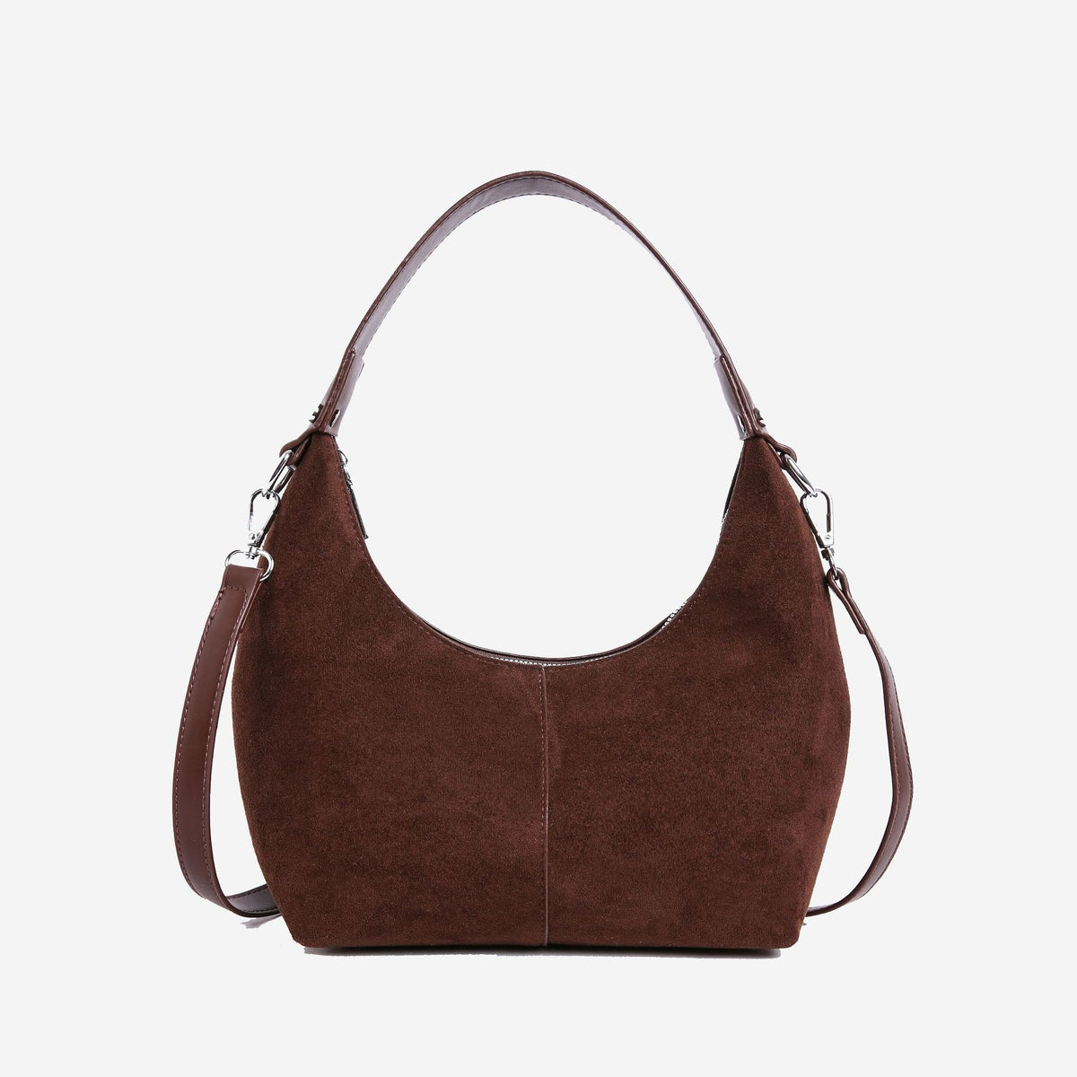Faux Suede Crescent Hobo Shoulder Bag - Chocolate