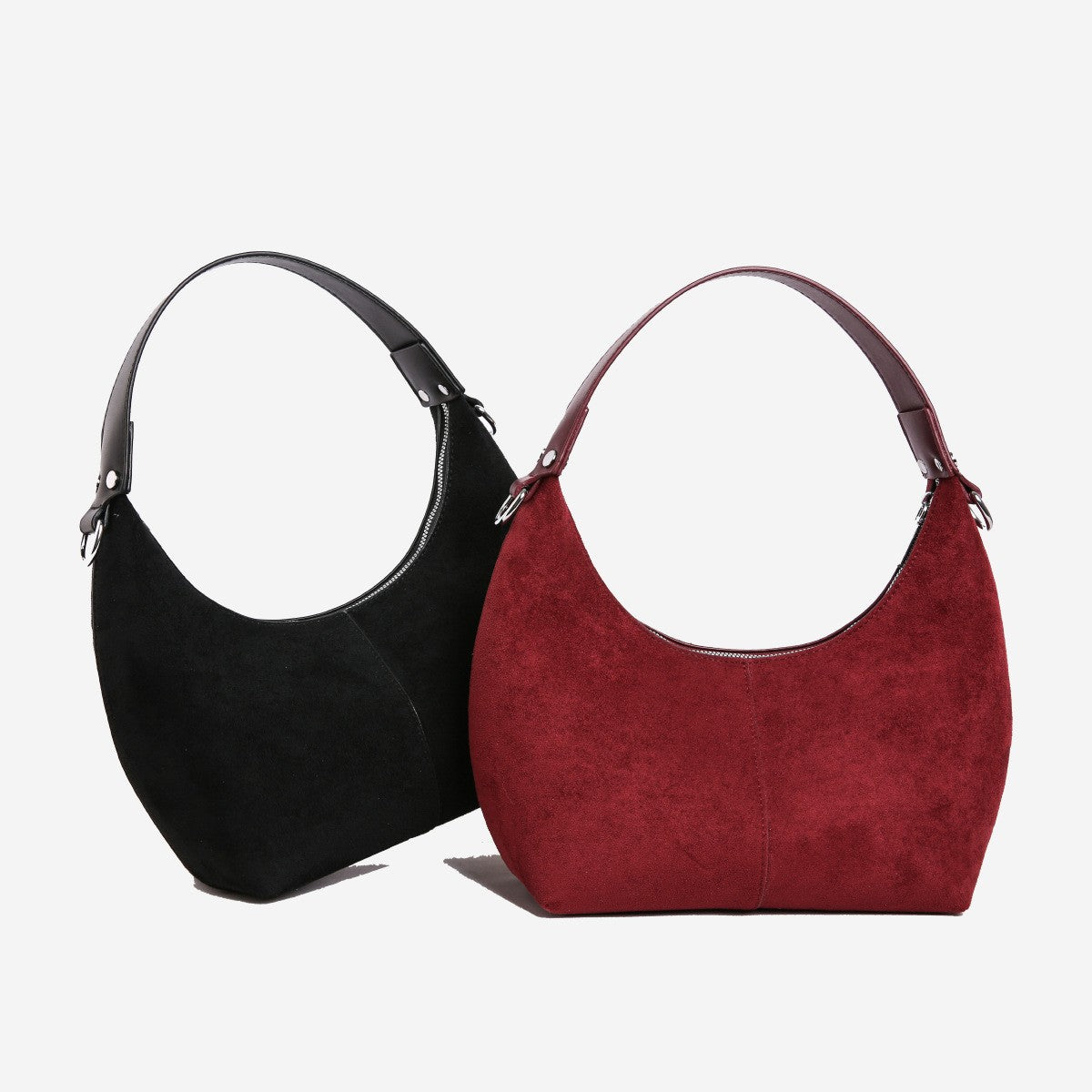 Faux Suede Crescent Hobo Shoulder Bag