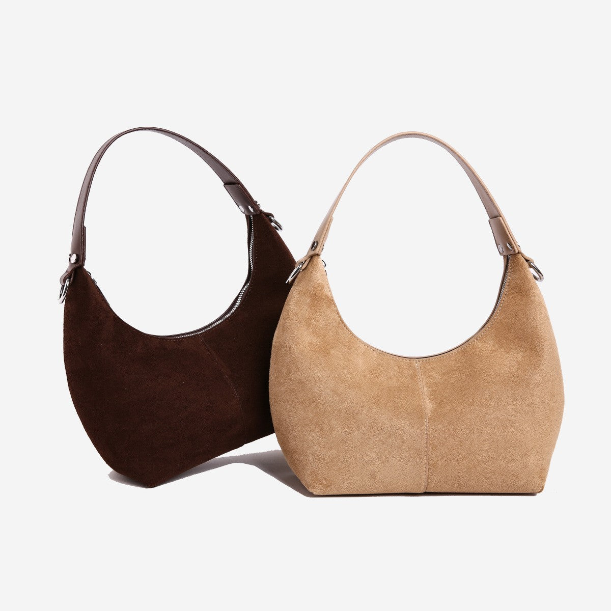 Faux Suede Crescent Hobo Shoulder Bag