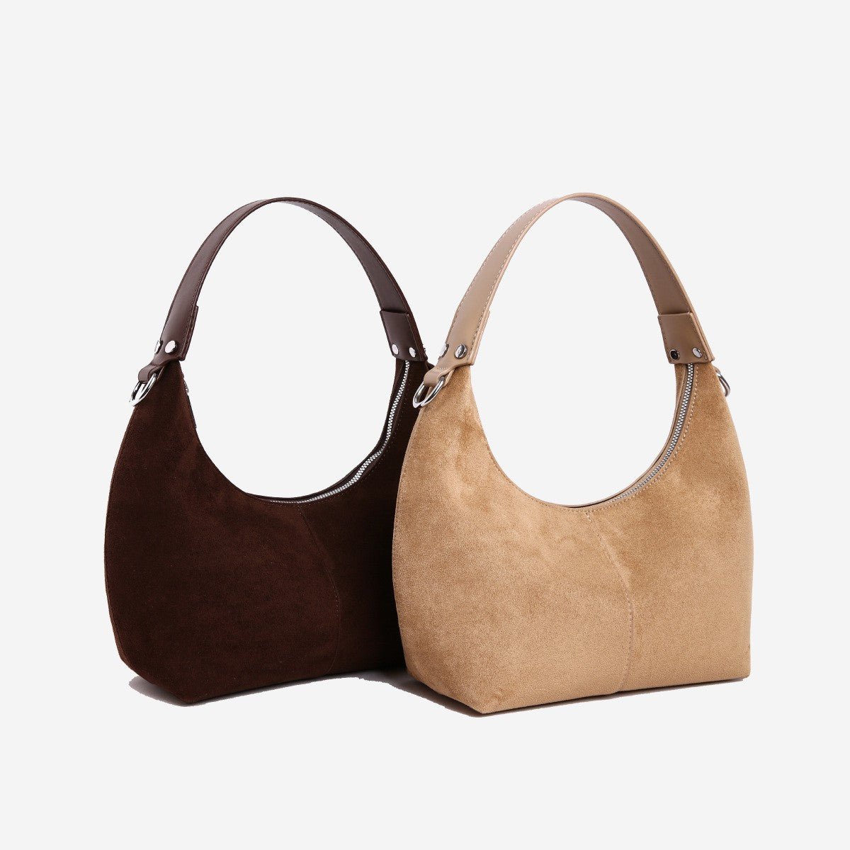 Faux Suede Crescent Hobo Shoulder Bag