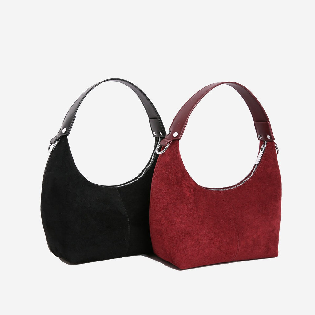 Faux Suede Crescent Hobo Shoulder Bag