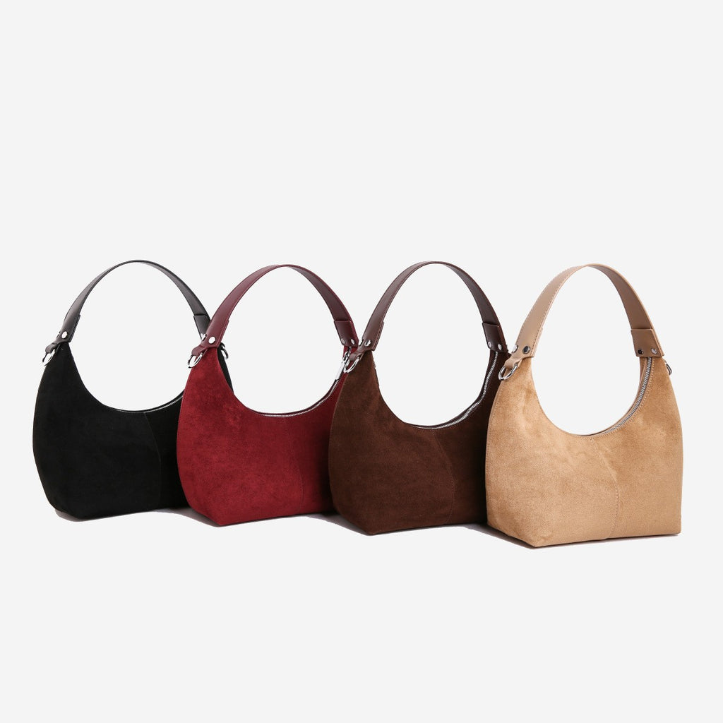 Faux Suede Crescent Hobo Shoulder Bag