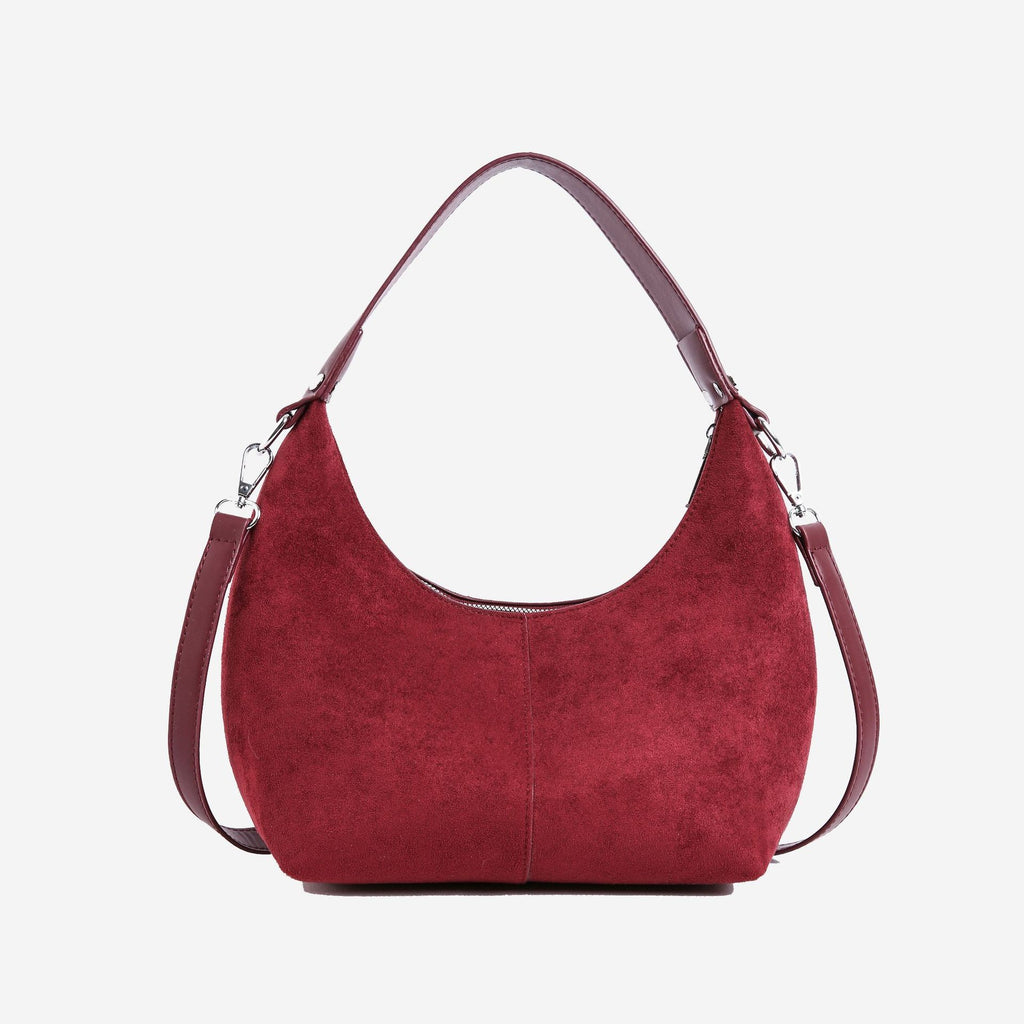 Faux Suede Crescent Hobo Shoulder Bag