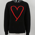 Outlined Heart Crewneck Drop Shoulder Sweater - Black