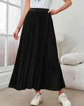 Accordion Pleated Maxi Swing Skirt - Black