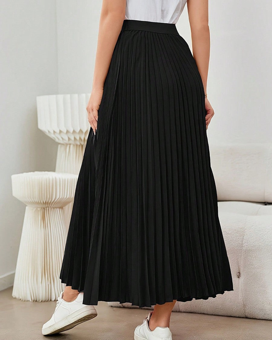 Accordion Pleated Maxi Swing Skirt - Black - 3