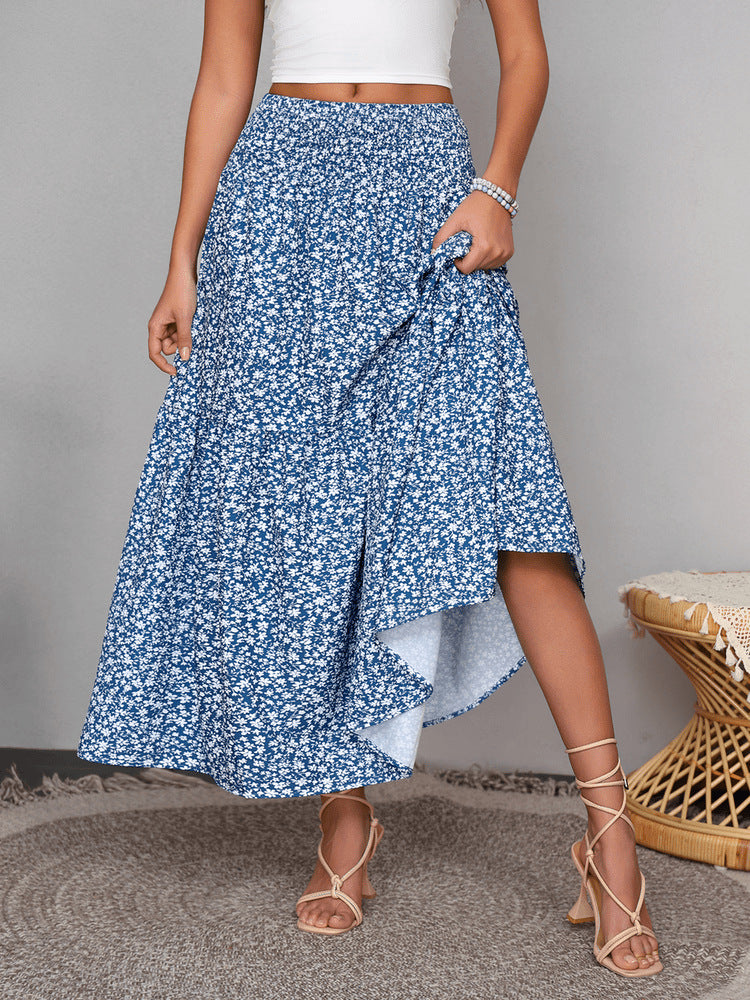 Boho Ditsy Floral Tiered Maxi Skirt - Blue