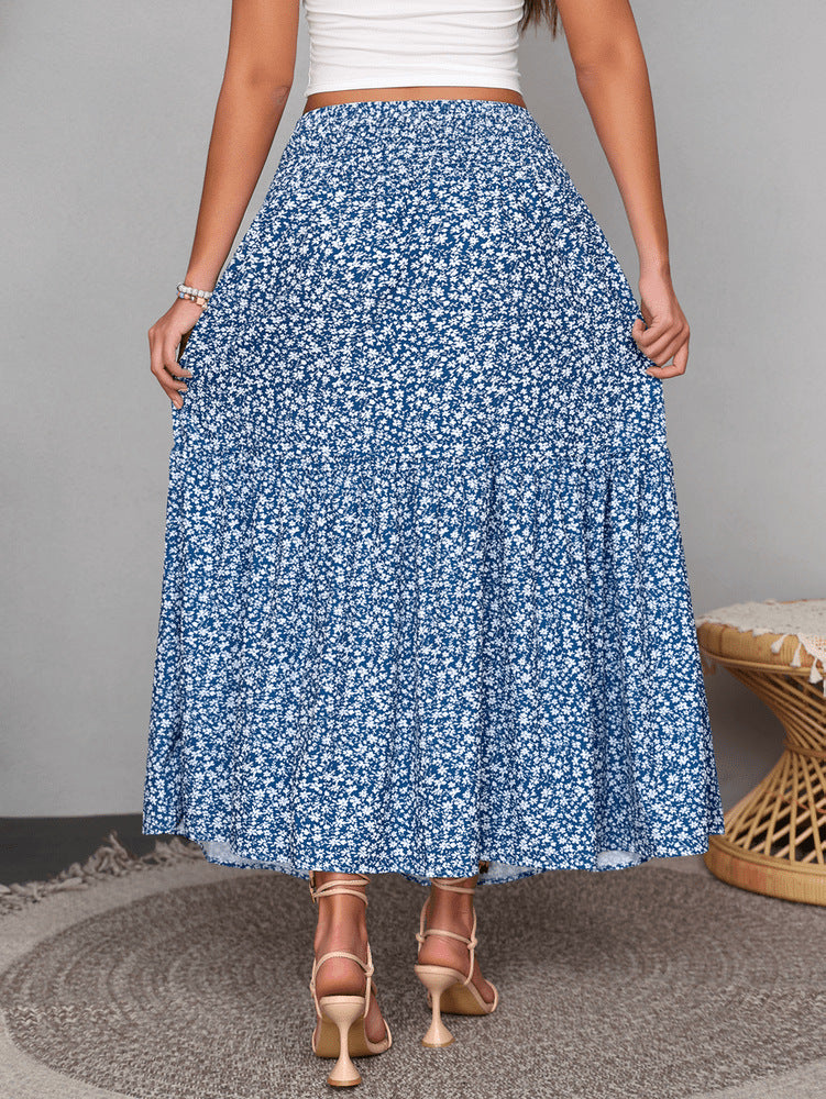 Boho Ditsy Floral Tiered Maxi Skirt - Blue - 2