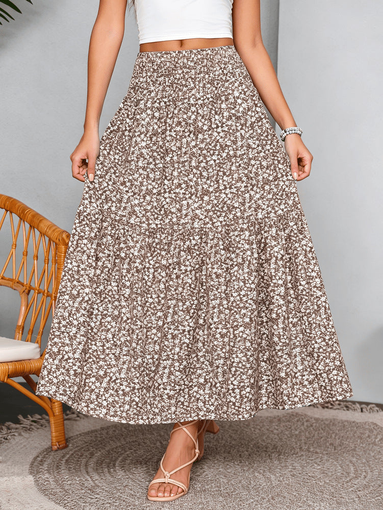 Boho Ditsy Floral Tiered Maxi Skirt - Khaki