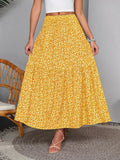 Boho Ditsy Floral Tiered Maxi Skirt - Yellow