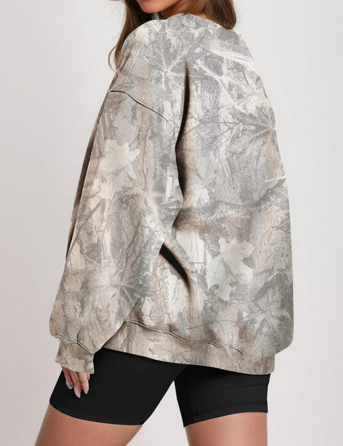 Abstract Branch-Print Oversized Crewneck Sweatshirt