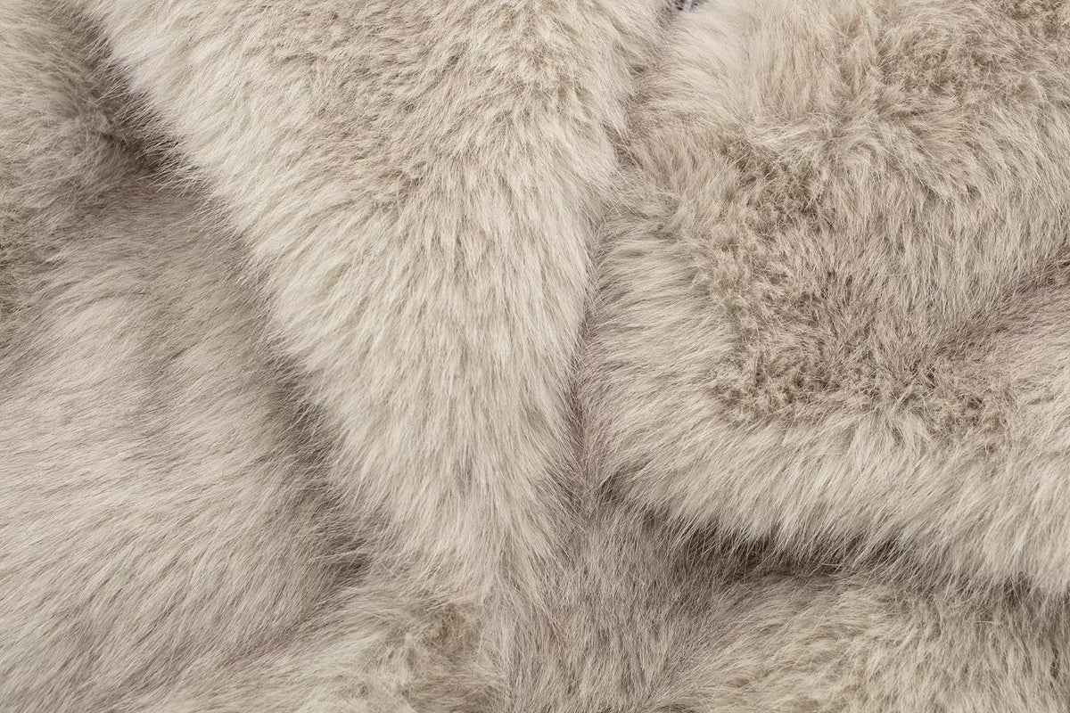Plush Faux Fur Wide Lapel Cropped Coat - Beige - 6