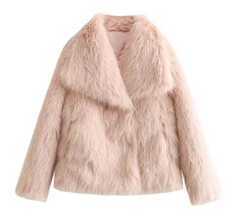 Plush Faux Fur Wide Lapel Cropped Coat - Pink