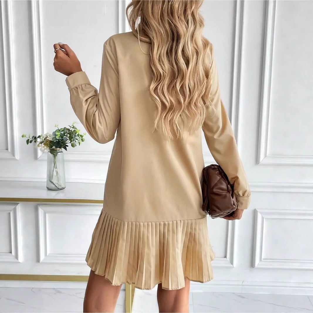 Pleated Hem Long Sleeve Mini Shirt Dress - view 2