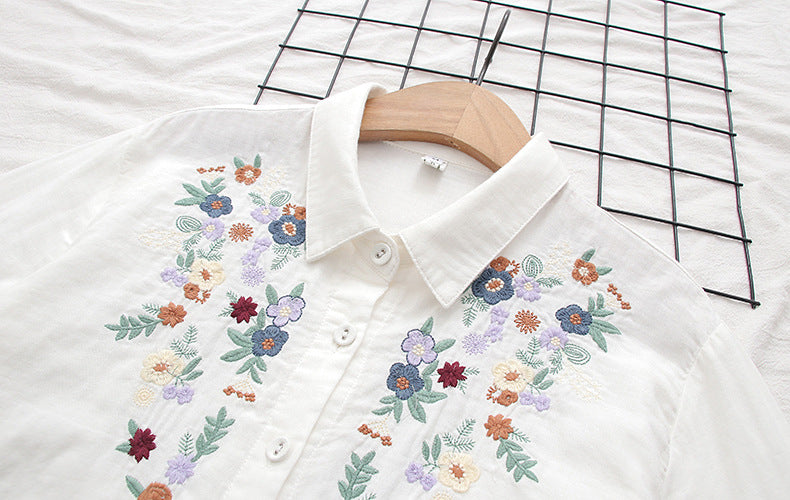 Blossom Embroidery Long Sleeve Gauze Shirt - view 5