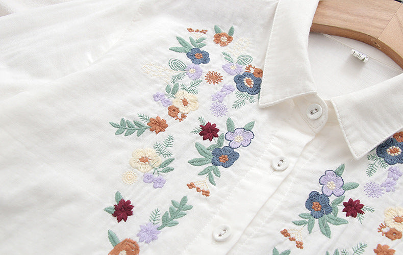Blossom Embroidery Long Sleeve Gauze Shirt - view 6