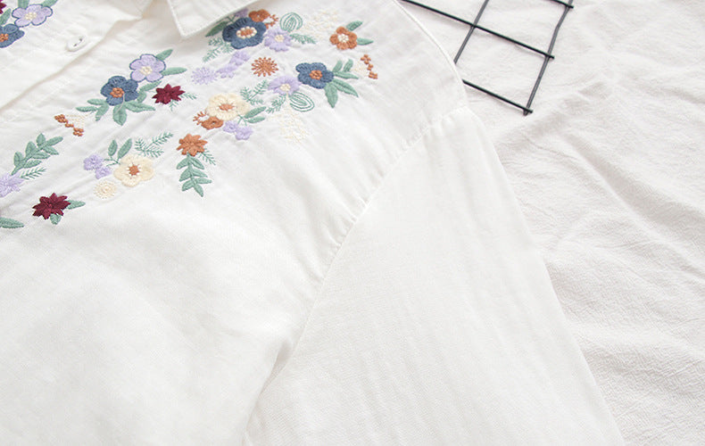 Blossom Embroidery Long Sleeve Gauze Shirt - view 8