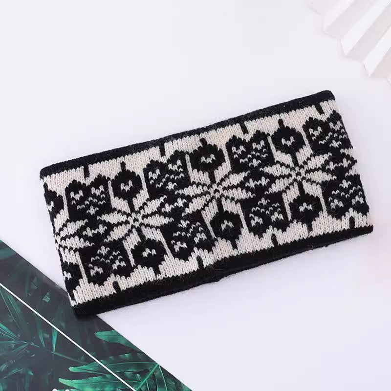 Nordic Snowflake Knit Ear Warmer Headband - Black01