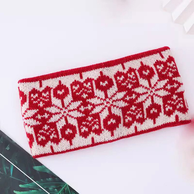 Nordic Snowflake Knit Ear Warmer Headband - Red