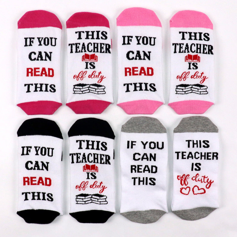 Teacher Slogan Sole Crew Socks - Pink