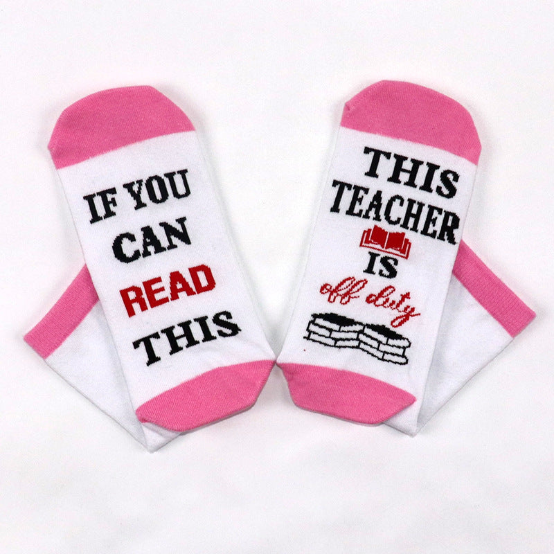 Teacher Slogan Sole Crew Socks - Pink - 1