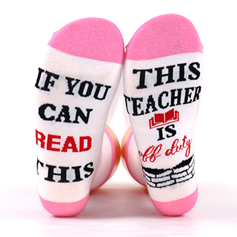 Teacher Slogan Sole Crew Socks - Pink - 2
