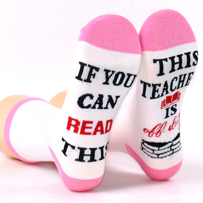 Teacher Slogan Sole Crew Socks - Pink - 3
