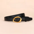 Sculpted Oval Buckle Slim Leather Belt - Black