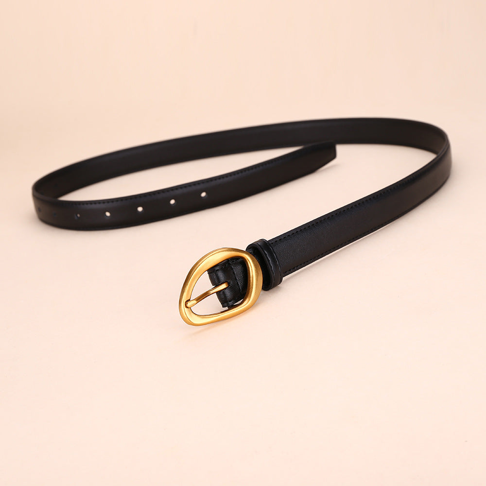 Sculpted Oval Buckle Slim Leather Belt - view 1